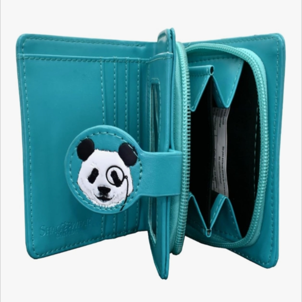Shagwear Small Wallet Premium Vegan Leather Panda Repeat Teal Purse Clutch Bag - Picture 3 of 4